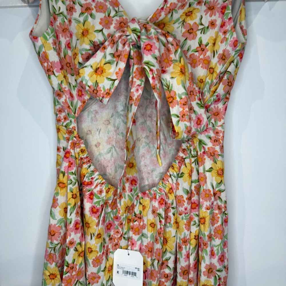 Altar'd State Mini Dress Pink Yellow Floral Tie Back Ruffle Size XS - Picture 7 of 9